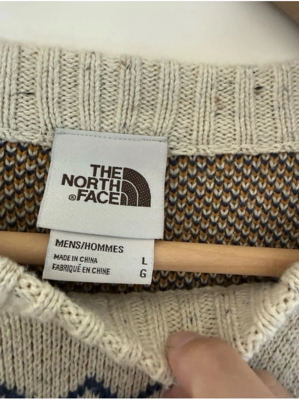 The North Face Crestview Jacquard Retro Sweater Cream Nordic Fair Isle Mens Sz L
